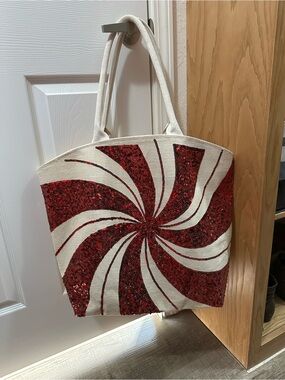 Sequin Swirl Red and Cream Tote Bag